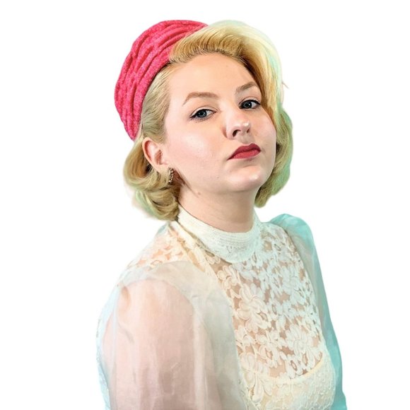 Vintage 1960s Pillbox Hat Hotpink Floral Round Hat main image 5